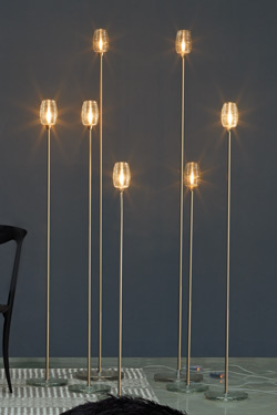 Amber Murano glass floor lamp with a Bozzolo glass and nickel plated metal foot Damasco collection 112cm