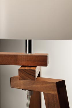Tripod floor lamp in walnut wood and Murano glass lampshade Trepai- white glassware 