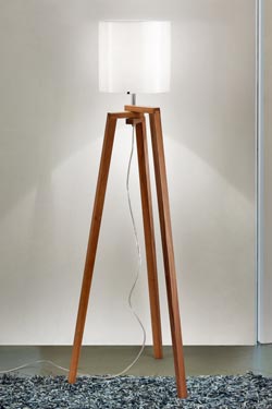 Tripod floor lamp in walnut wood and Murano glass lampshade Trepai- white glassware  - Floor lamps by Vistosi