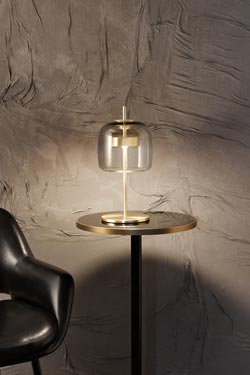 Jube petite lampe de table verre fumé et éclairage LED