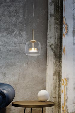 Jube petite suspension en verre transparent et métal doré satiné