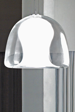 Clear Murano glass pendant Naranza, satined white blown glass interior- small model - Pendants by Vistosi