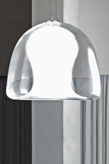 Clear Murano glass pendant Naranza, satined white blown glass interior- small model - Pendants by Vistosi
