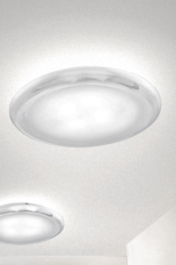 Pod plafonnier ou applique murale disque verre de Murano incolore et dépoli blanc 43cm