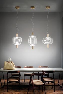 Riflesso suspension verre et or satiné, éclairage LED