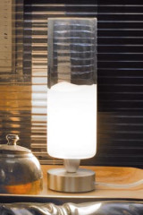 Small clear and white Murano glass table lamp in cylinder Lio Collection - Table lamps by Vistosi