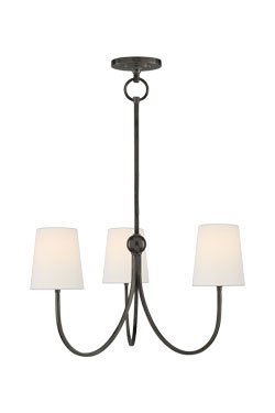 3-light Classic dark bronze chandelier Reed - Chandeliers by Visual Comfort&Co.