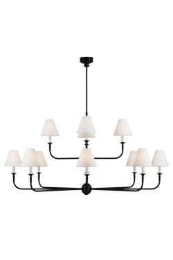 Grand lustre classique en métal noir et bois foncé 12 lumières Piaf - Lustre by Visual Comfort&Co.
