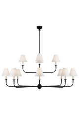 Grand lustre classique en métal noir et bois foncé 12 lumières Piaf - Lustre by Visual Comfort&Co.