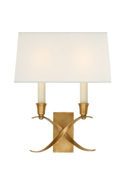 2-light classic wall lamp in gold and white Cross Bouillotte - Wall lights by Visual Comfort&Co.