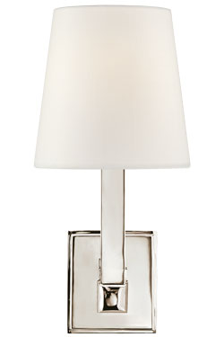 Classic polished nickel wall lamp with linen shade Square Tube - Wall lights by Visual Comfort&Co.