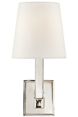 Classic polished nickel wall lamp with linen shade Square Tube - Wall lights by Visual Comfort&Co.