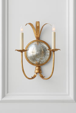 Gramercy double gold wall lamp and antique mirror
