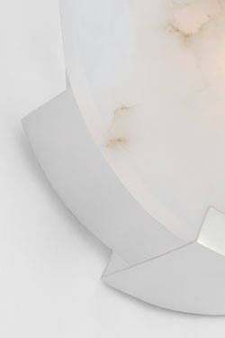Round wall sconce in alabaster and polished nickel melange