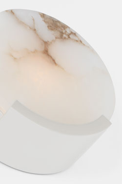Round wall sconce in alabaster and polished nickel melange